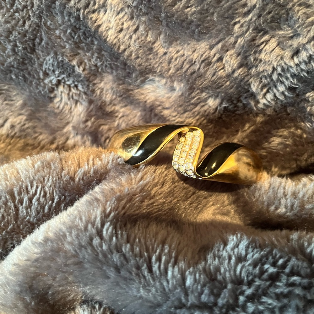 Vintage Premier Jewelry Gold and Black Twisted Cuff Bracelet with Crystal Accent